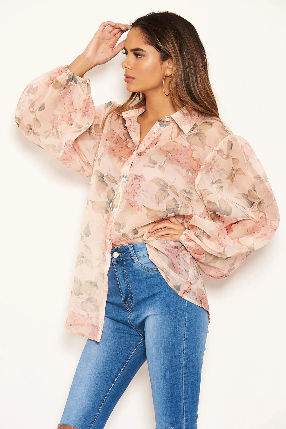 Pink Floral Sheer Shirt sold by AX Paris product image thumbnail 5