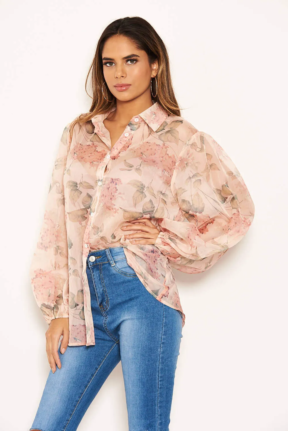 Pink Floral Sheer Shirt sold by AX Paris product image thumbnail 2