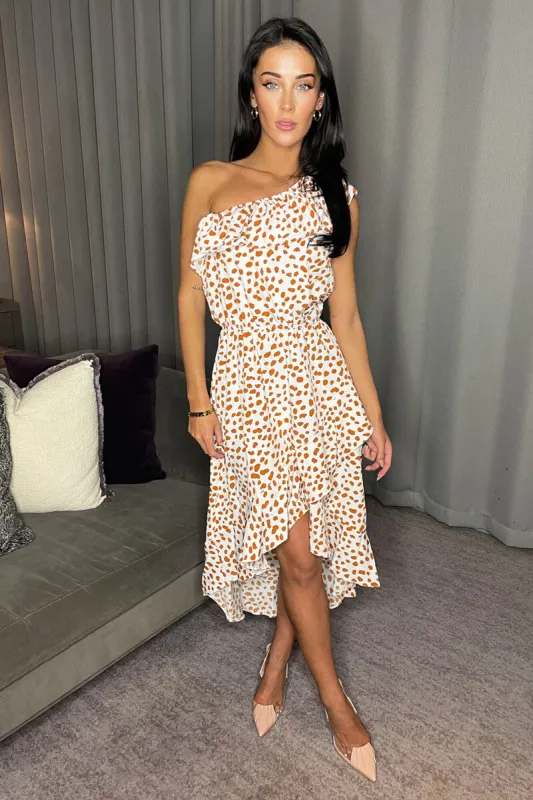 Brown And Navy Printed Long Sleeve Midi Dress sold by AX Paris