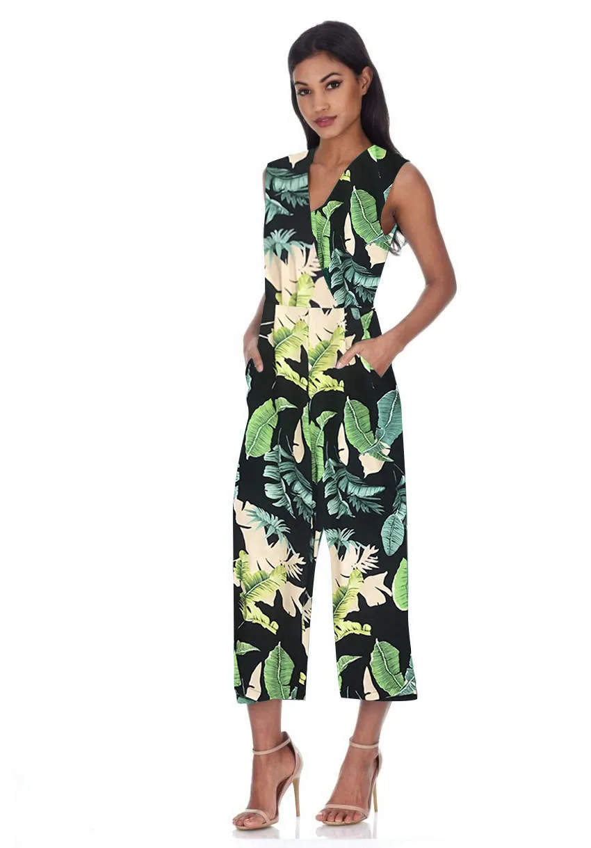 Navy Leaf Print Wrap Front Jumpsuit sold by AX Paris product image thumbnail 5