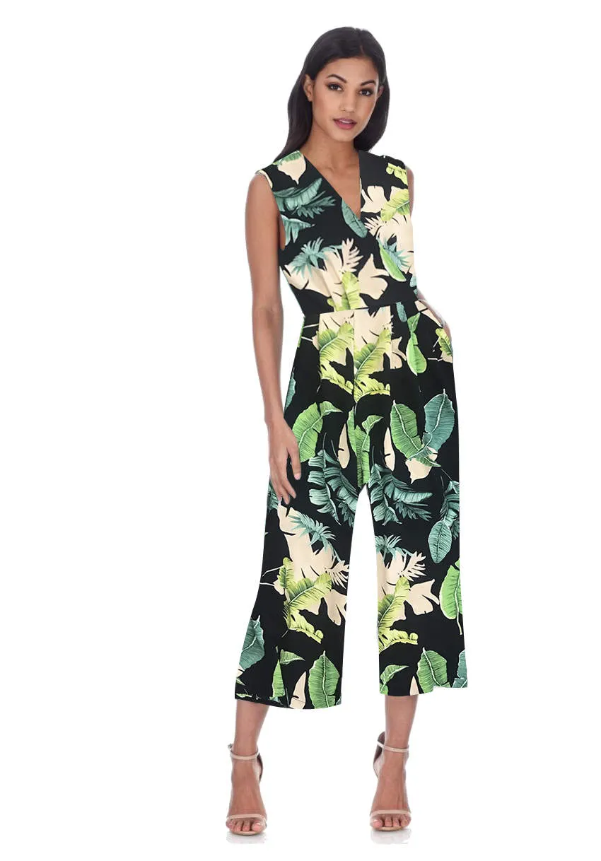 Navy Leaf Print Wrap Front Jumpsuit sold by AX Paris product image thumbnail 2