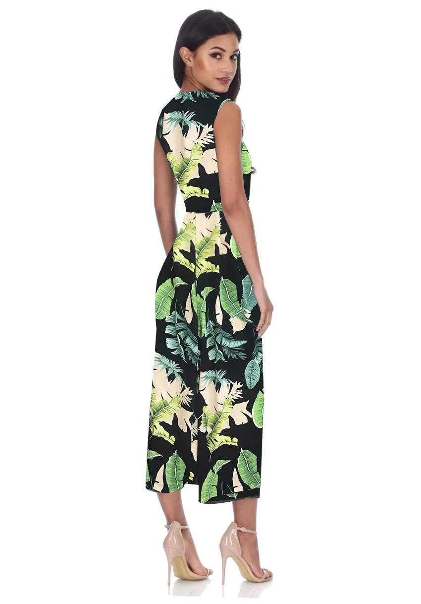Navy Leaf Print Wrap Front Jumpsuit sold by AX Paris product image thumbnail 3