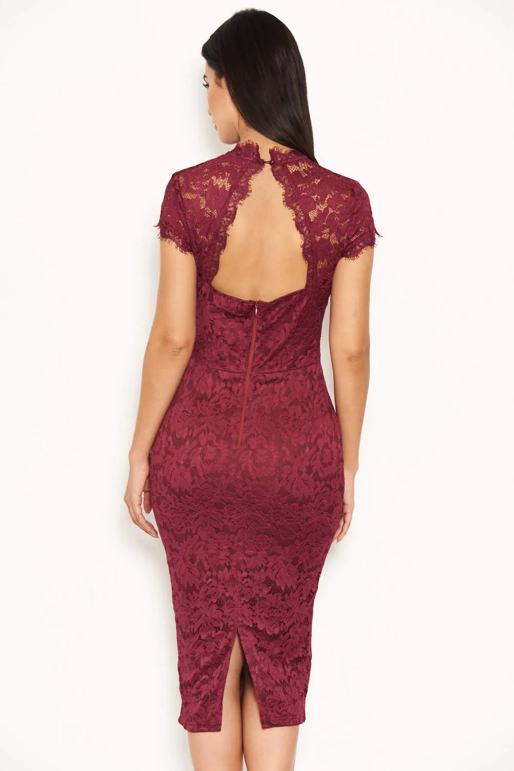 Plum Lace Open Back Bodycon Midi Dress sold by AX Paris product image thumbnail 3