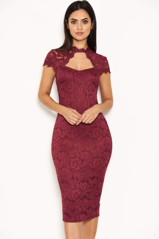 Plum Lace Open Back Bodycon Midi Dress sold by AX Paris