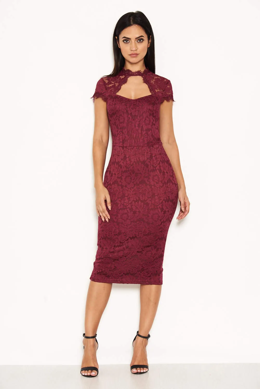 Plum Lace Open Back Bodycon Midi Dress sold by AX Paris product image thumbnail 2