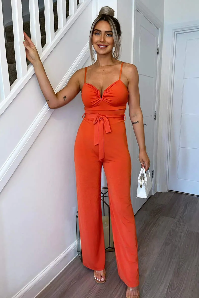 Orange V-Buckle Belted Full Length Jumpsuit sold by AX Paris