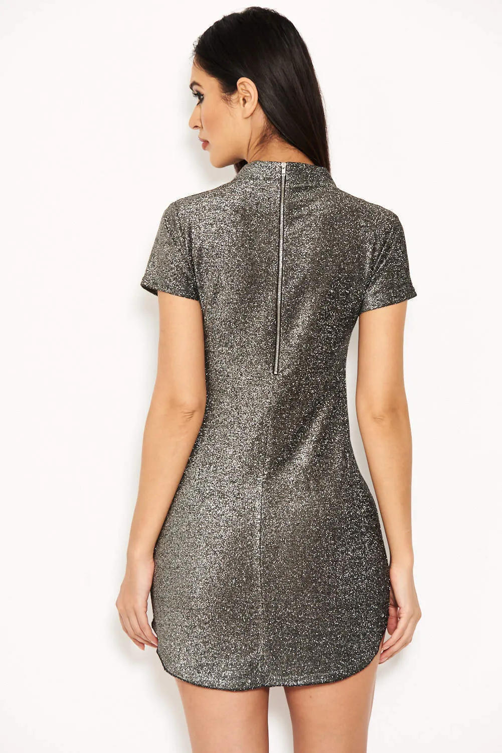 Silver Glitter Mini Dress sold by AX Paris product image thumbnail 3