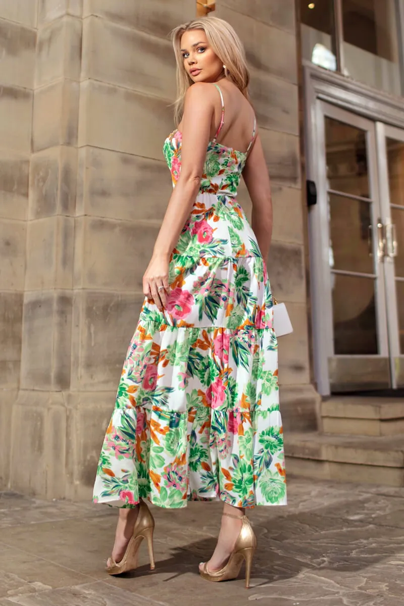Green Floral Print Strappy Smock Midi Dress sold by AX Paris product image thumbnail 4