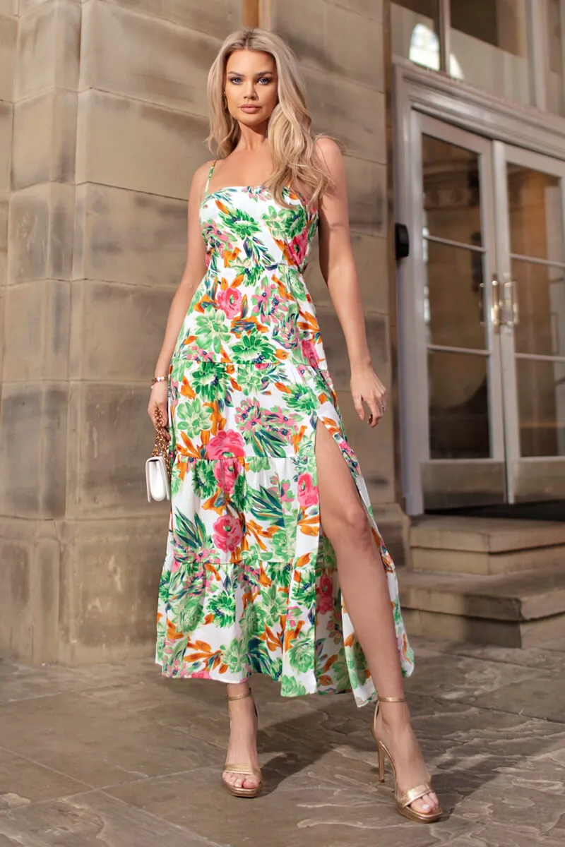 Green Floral Print Strappy Smock Midi Dress sold by AX Paris