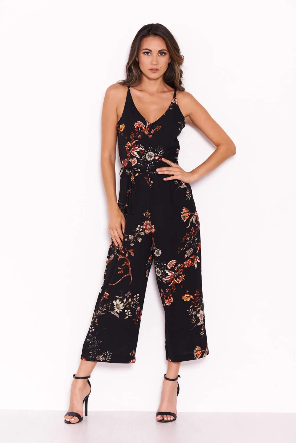 Black Floral V Neck Jumpsuit sold by AX Paris