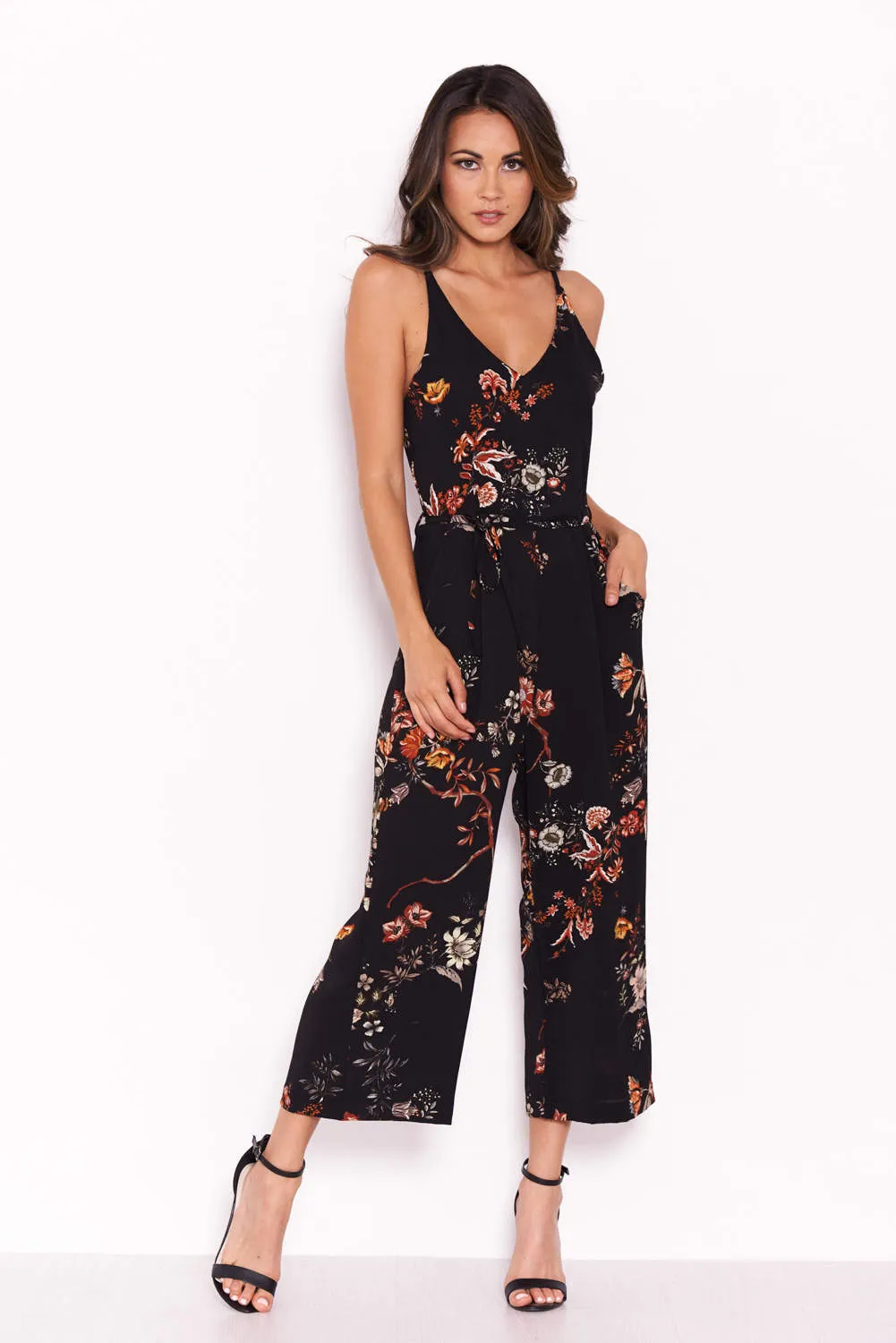 Black Floral V Neck Jumpsuit sold by AX Paris product image thumbnail 2