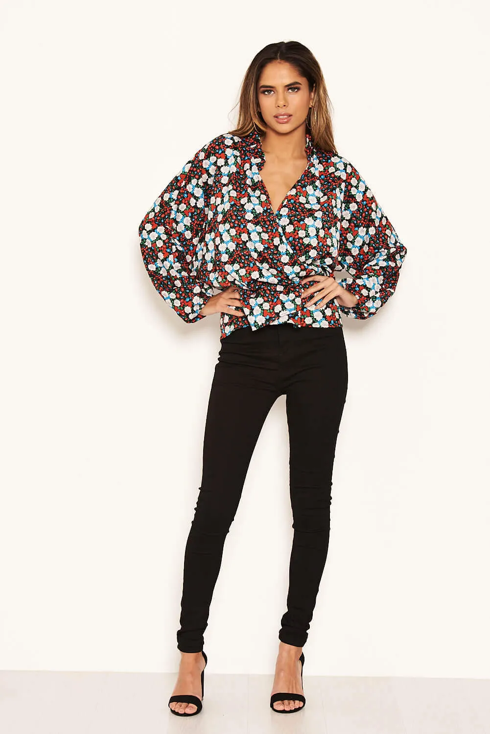 Red Floral Wrap Over Top sold by AX Paris product image thumbnail 3