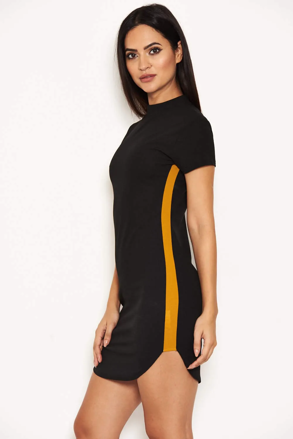 Black Mini Dress With Mustard Panel Detail sold by AX Paris product image thumbnail 5