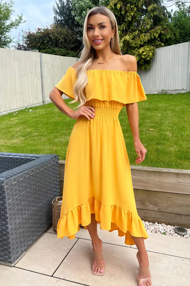 Yellow Bardot Style Midi Dress sold by AX Paris