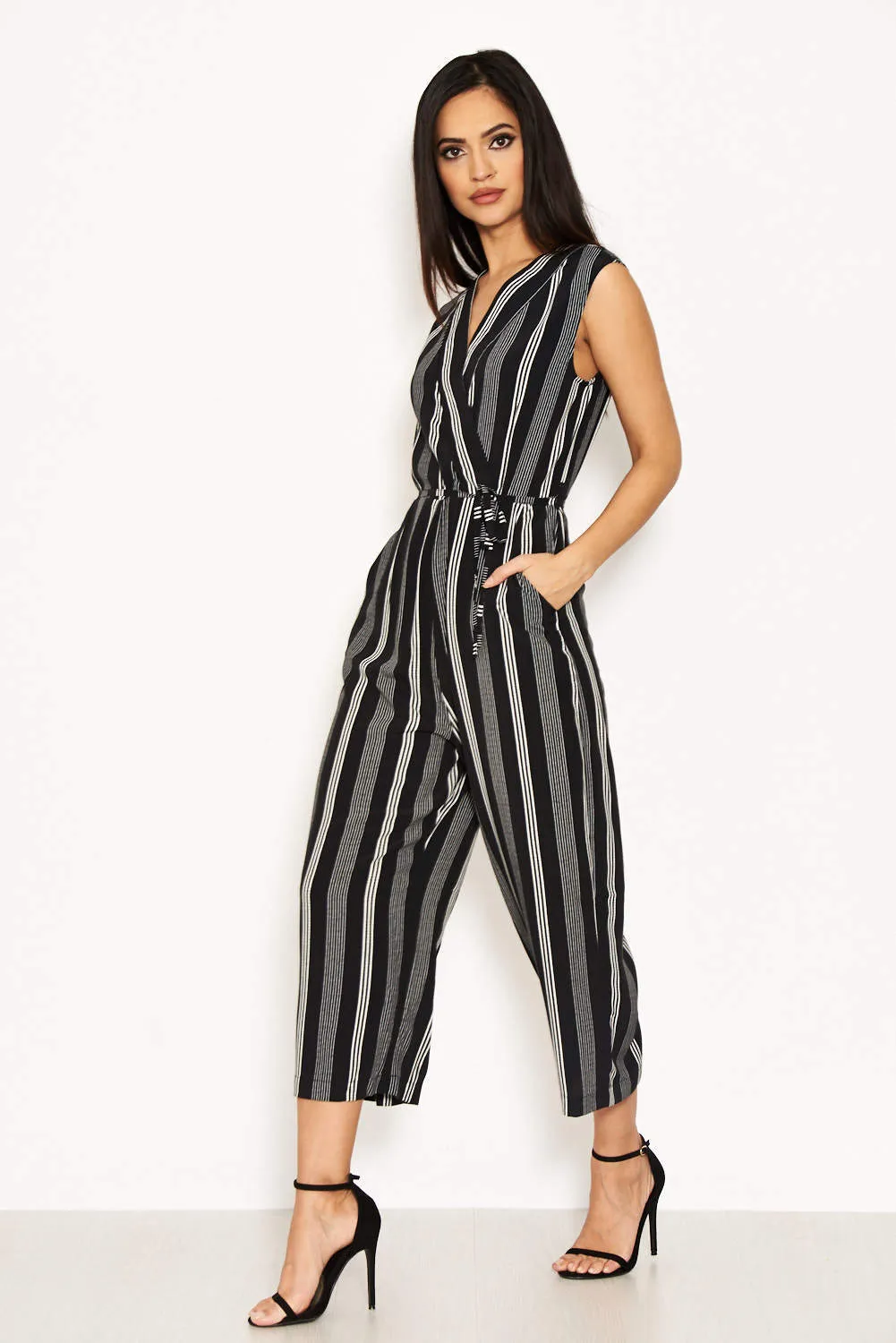 Black Striped Tie Waist Jumpsuit sold by AX Paris product image thumbnail 3