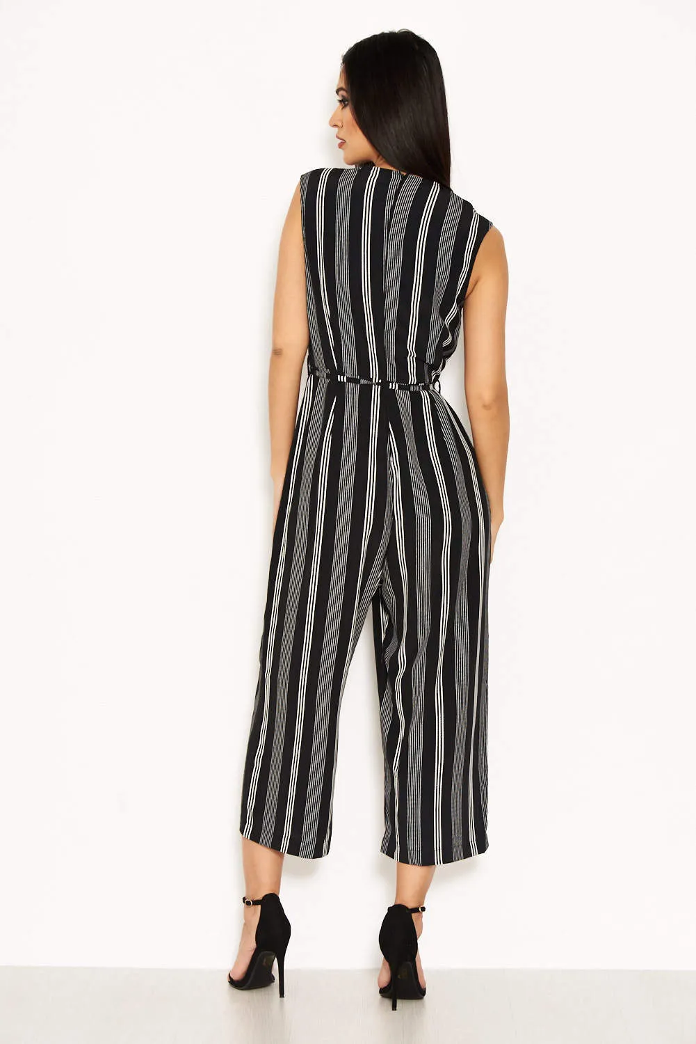 Black Striped Tie Waist Jumpsuit sold by AX Paris product image thumbnail 4