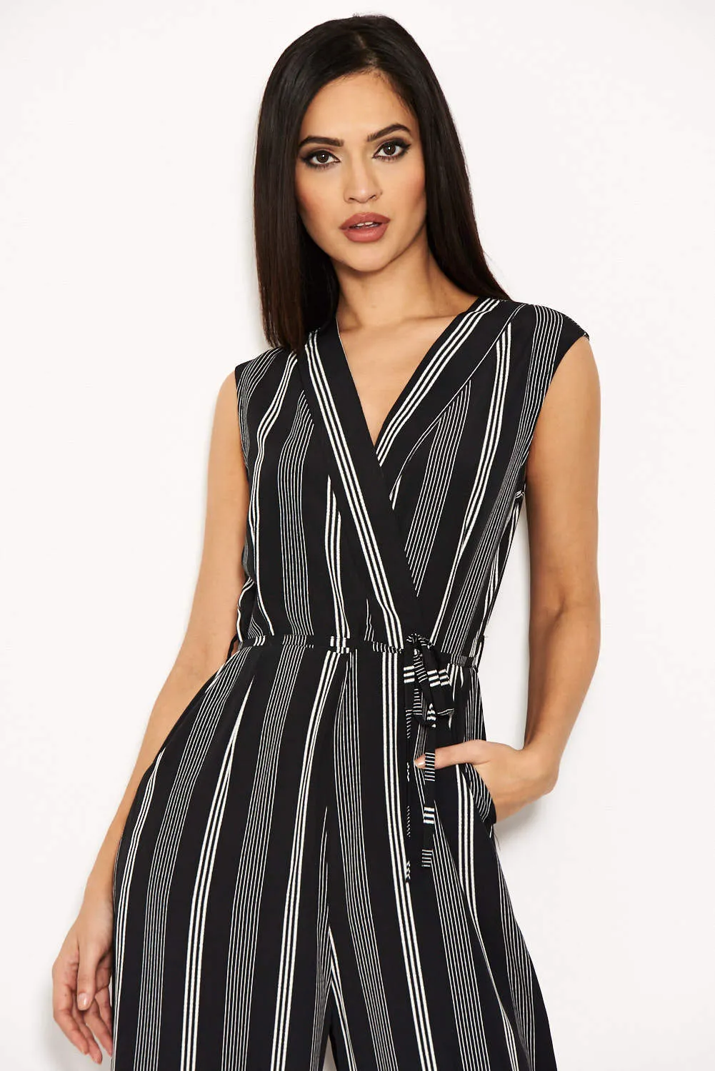 Black Striped Tie Waist Jumpsuit sold by AX Paris product image thumbnail 5