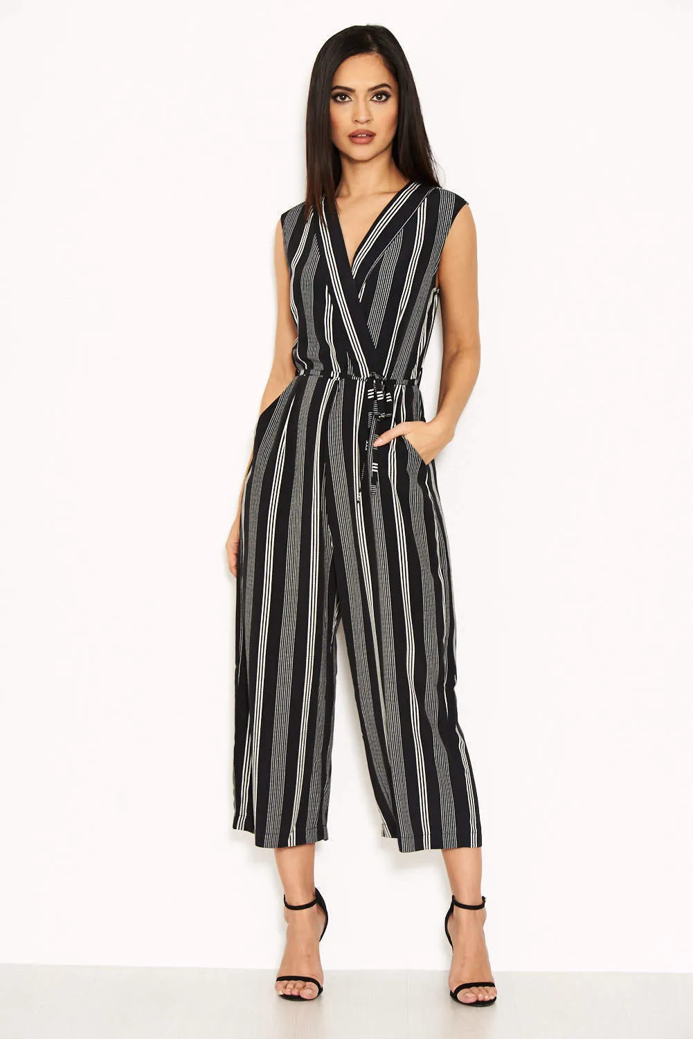 Black Striped Tie Waist Jumpsuit sold by AX Paris product image thumbnail 2