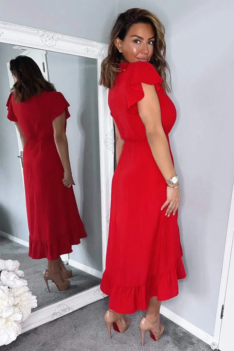 Red Wrap Over Frill Hem Short Sleeve Midi Dress sold by AX Paris product image thumbnail 5