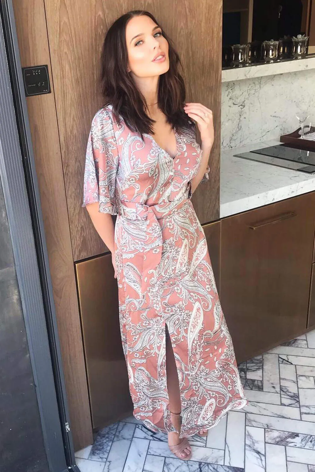 Nude Printed Split Maxi Dress sold by AX Paris product image thumbnail 2