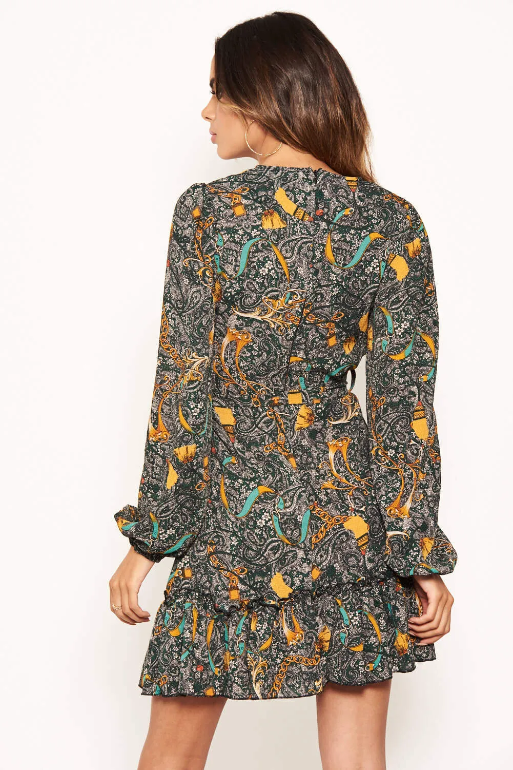Green Printed Tie Waist Ruffle Hem Dress sold by AX Paris product image thumbnail 4
