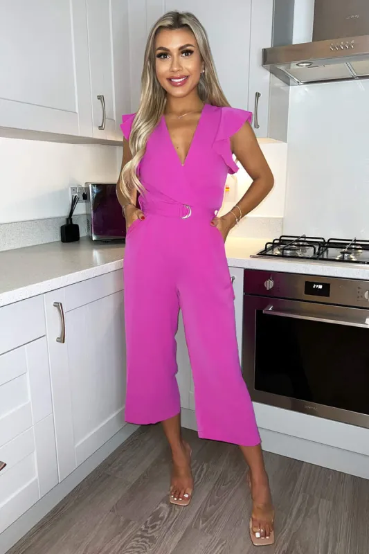 Cerise Wrap Front Belted Jumpsuit sold by AX Paris