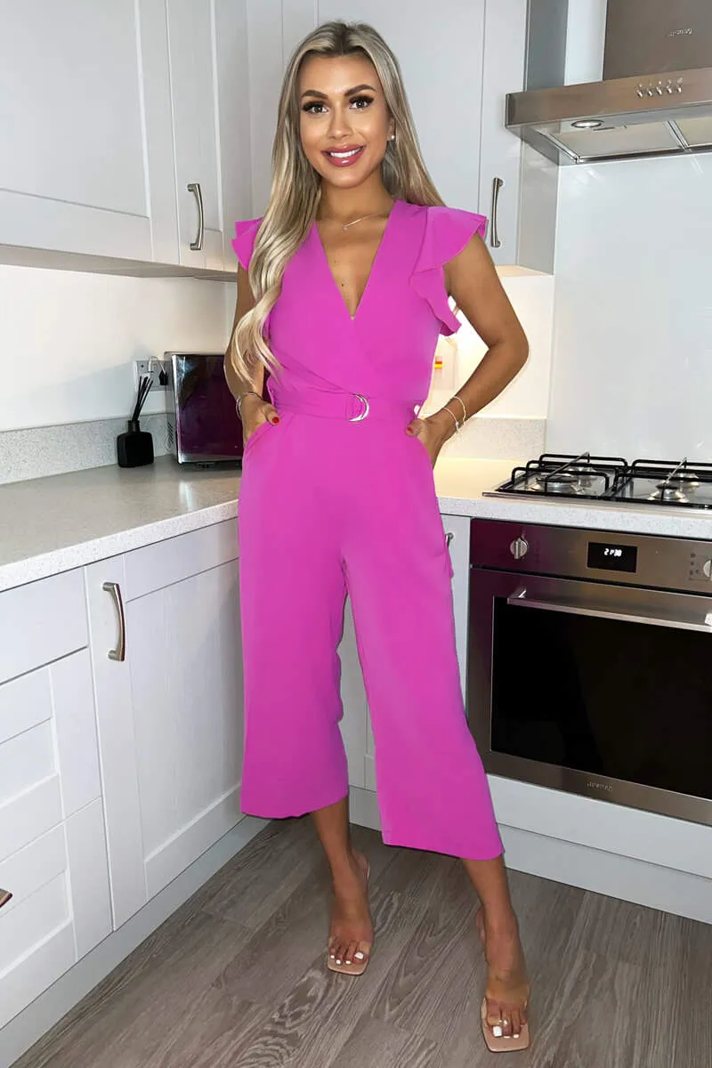 Cerise Wrap Front Belted Jumpsuit sold by AX Paris