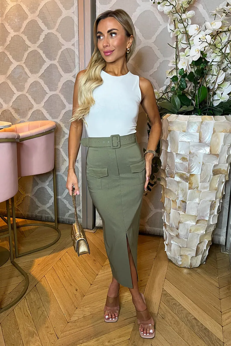 Khaki Belted Cargo Midi Skirt sold by AX Paris product image thumbnail 3