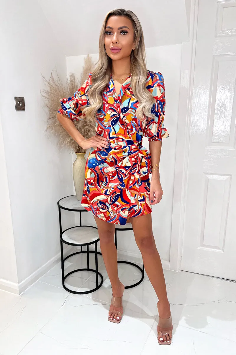 Multi Printed 3/4 Cuffed Sleeve Wrap Tie Mini Dress sold by AX Paris product image thumbnail 2