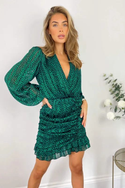 Green Ruched Long Sleeve Mini Dress sold by AX Paris