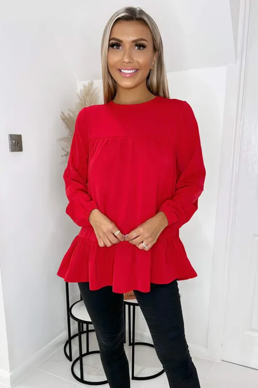 Red Long Sleeve Round Neck Smock Top sold by AX Paris