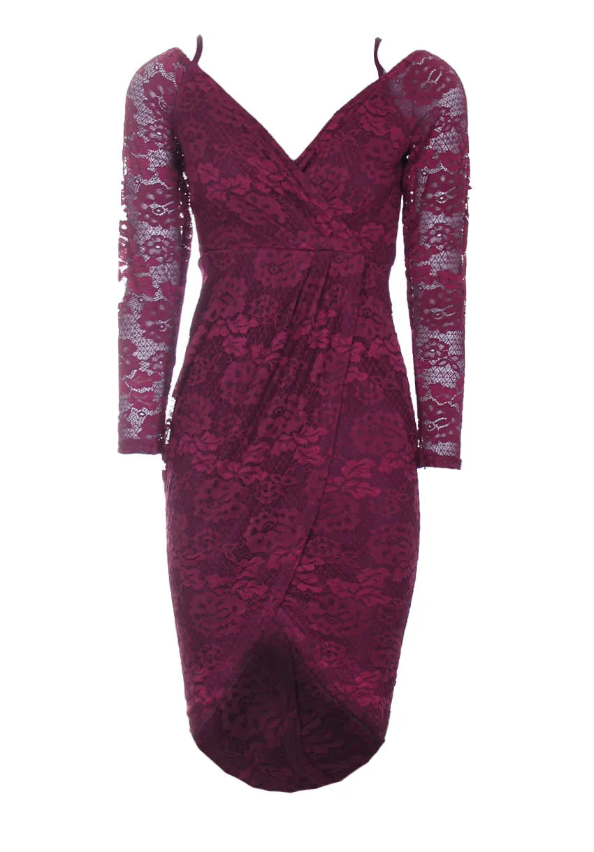 Plum Lace Long Sleeved Midi Dress sold by AX Paris product image thumbnail 4