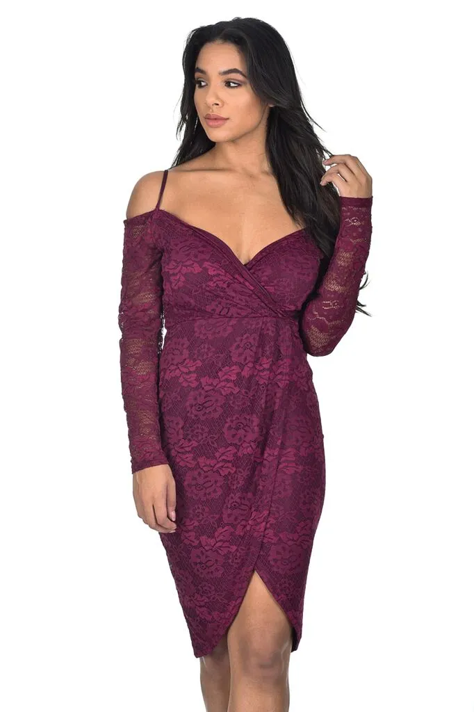 Plum Lace Long Sleeved Midi Dress sold by AX Paris