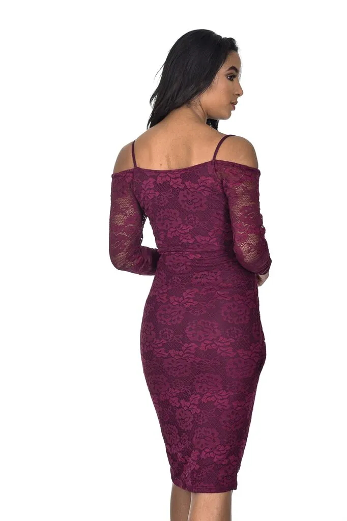 Plum Lace Long Sleeved Midi Dress sold by AX Paris product image thumbnail 3