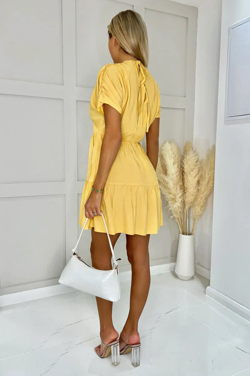 Yellow Short Sleeve Tie Back V Neck Mini Dress sold by AX Paris product image thumbnail 4
