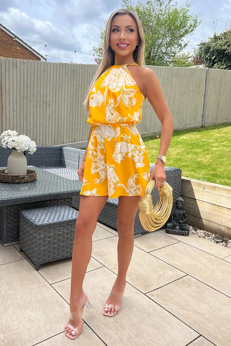 Yellow Floral Printed High Neck Playsuit sold by AX Paris product image thumbnail 3