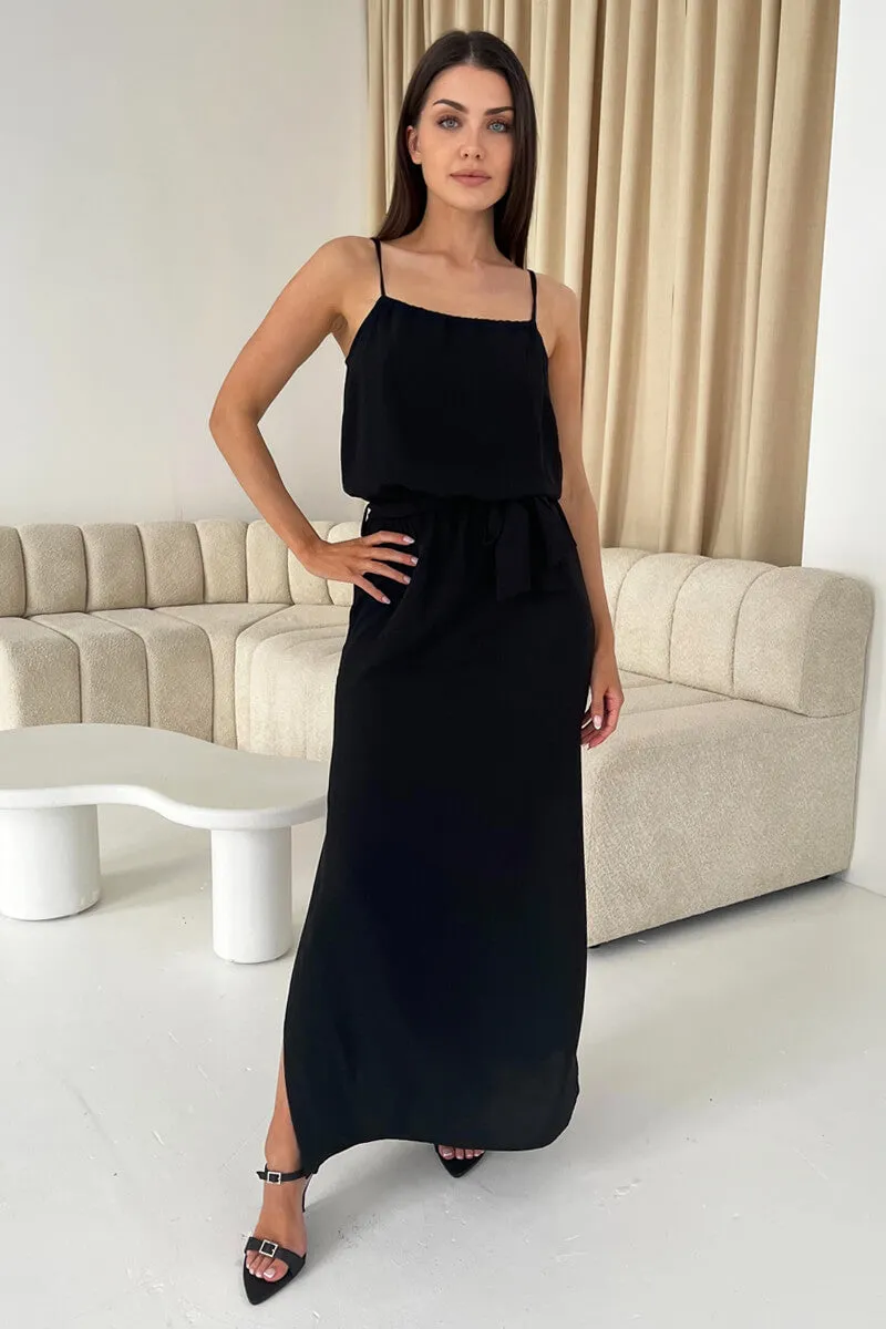 Black Tie Waist Strappy Split Leg Midi Dress sold by AX Paris product image thumbnail 3