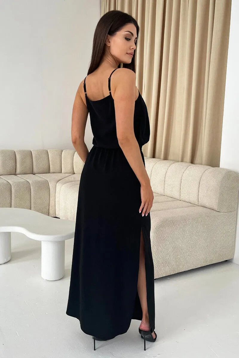 Black Tie Waist Strappy Split Leg Midi Dress sold by AX Paris product image thumbnail 5