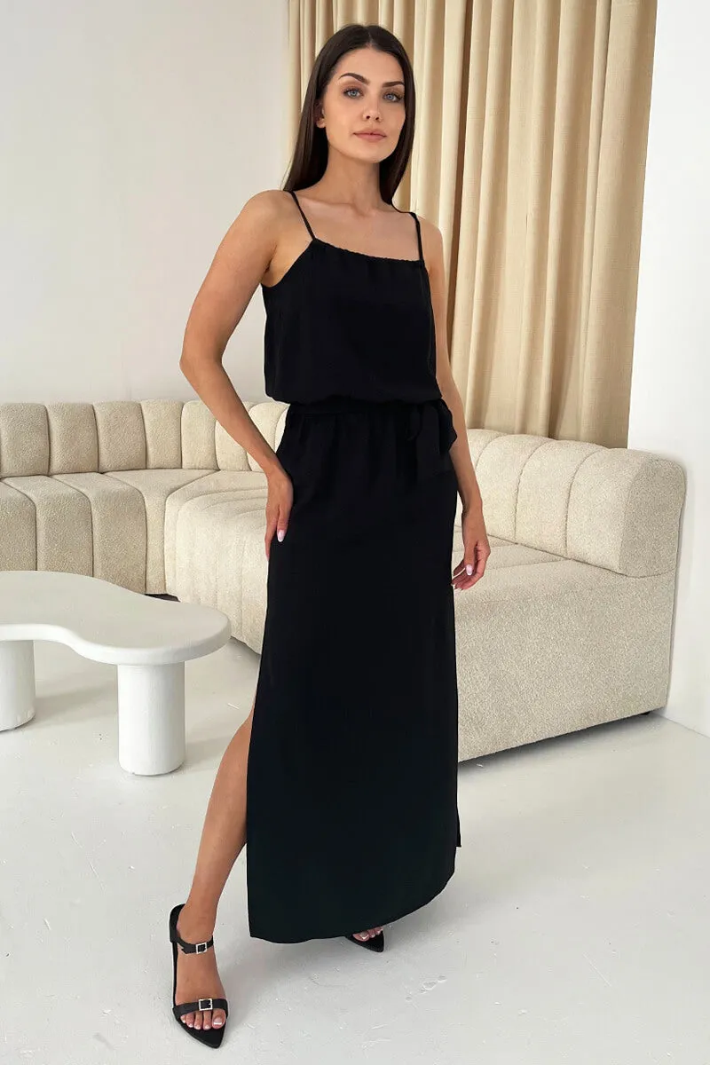 Black Tie Waist Strappy Split Leg Midi Dress sold by AX Paris product image thumbnail 2