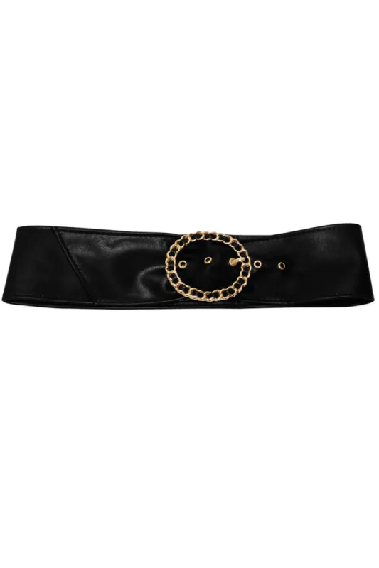 Black Wide Waist Belt With Statement Gold Buckle sold by AX Paris