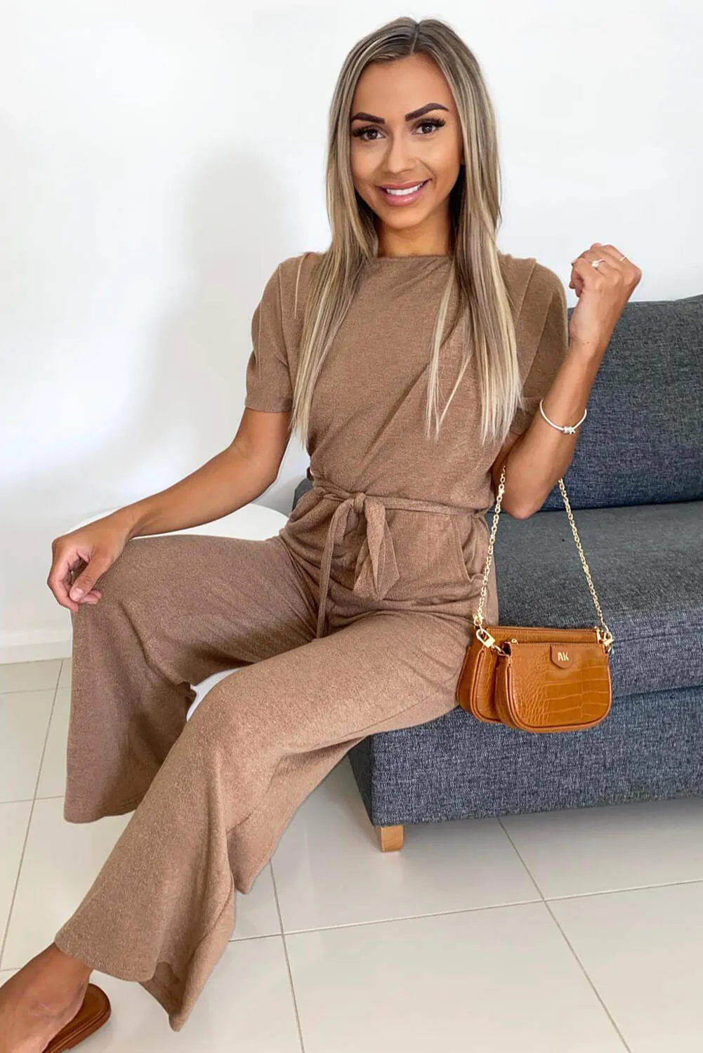 Camel Knitted Jumpsuit sold by AX Paris product image thumbnail 2