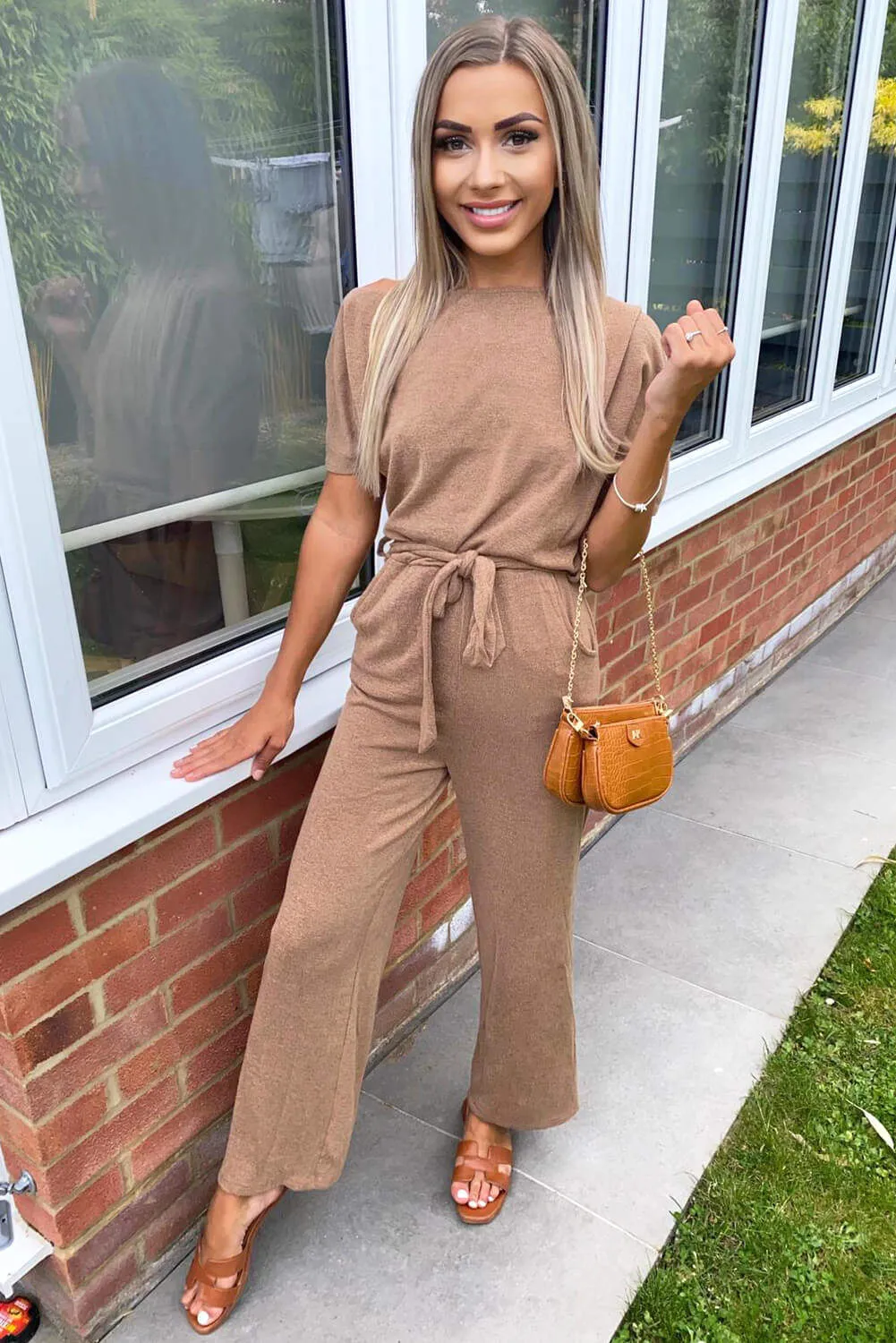 Camel Knitted Jumpsuit sold by AX Paris