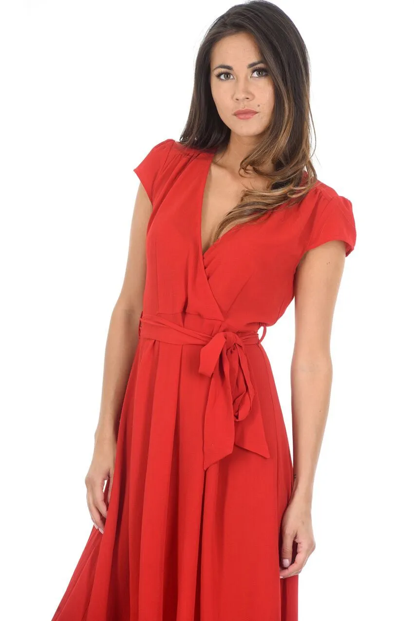 Red Capped Sleeve Waterfall Dress sold by AX Paris product image thumbnail 2