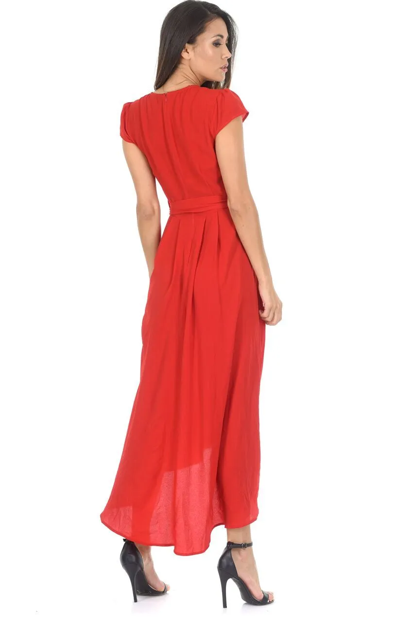 Red Capped Sleeve Waterfall Dress sold by AX Paris product image thumbnail 3