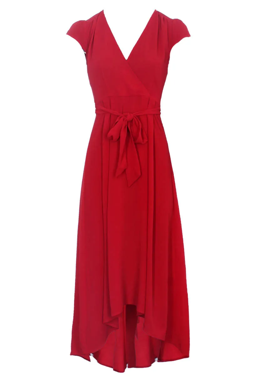 Red Capped Sleeve Waterfall Dress sold by AX Paris product image thumbnail 4