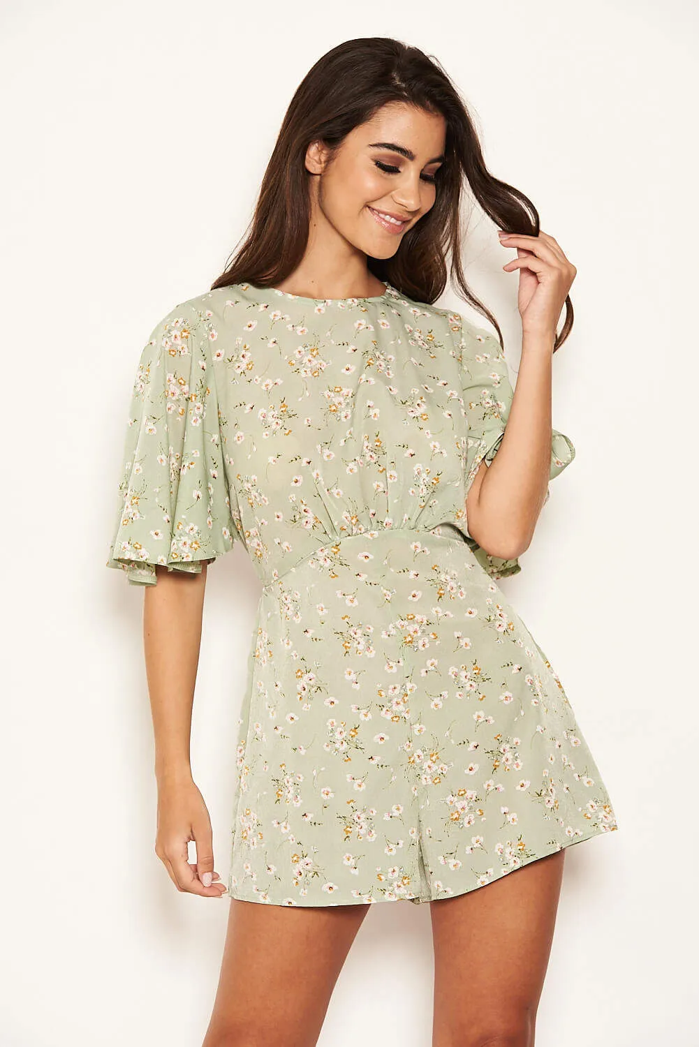 Mint Bell Sleeve Floral Playsuit sold by AX Paris product image thumbnail 2