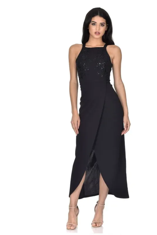 Black Wrap Embellished Maxi Dress sold by AX Paris