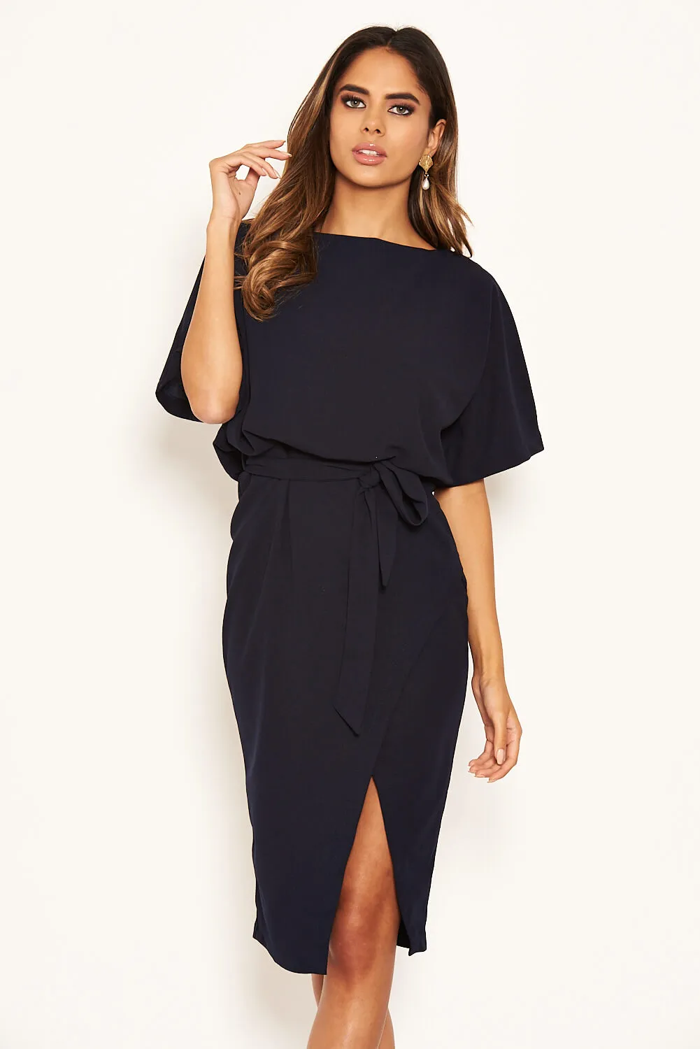 Navy Tie Waist Midi Dress sold by AX Paris product image thumbnail 3