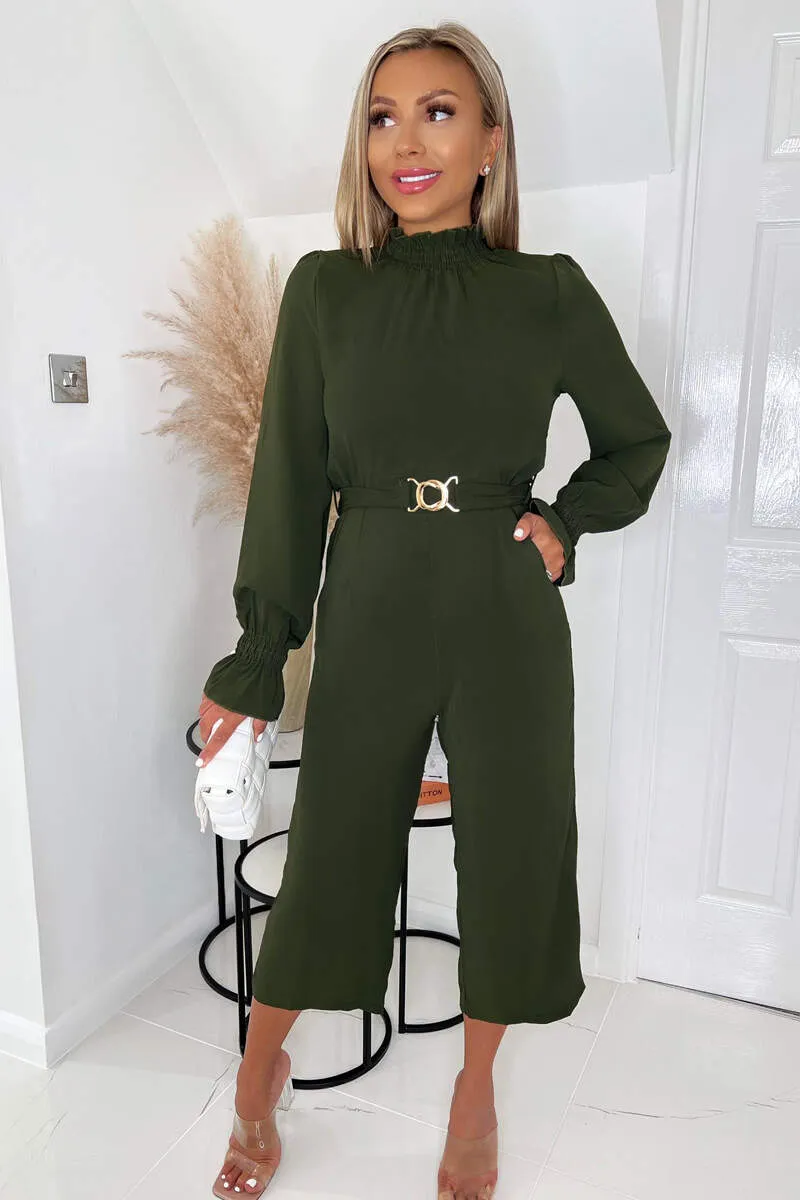 Olive High Neck Long Sleeve Belted Jumpsuit sold by AX Paris product image thumbnail 4