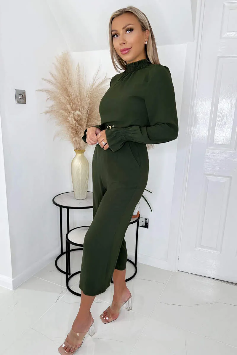 Olive High Neck Long Sleeve Belted Jumpsuit sold by AX Paris product image thumbnail 2